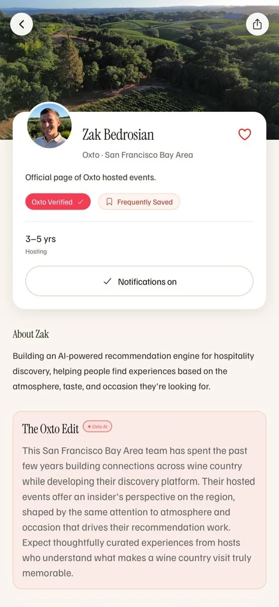 A Verified host profile in the Oxto app