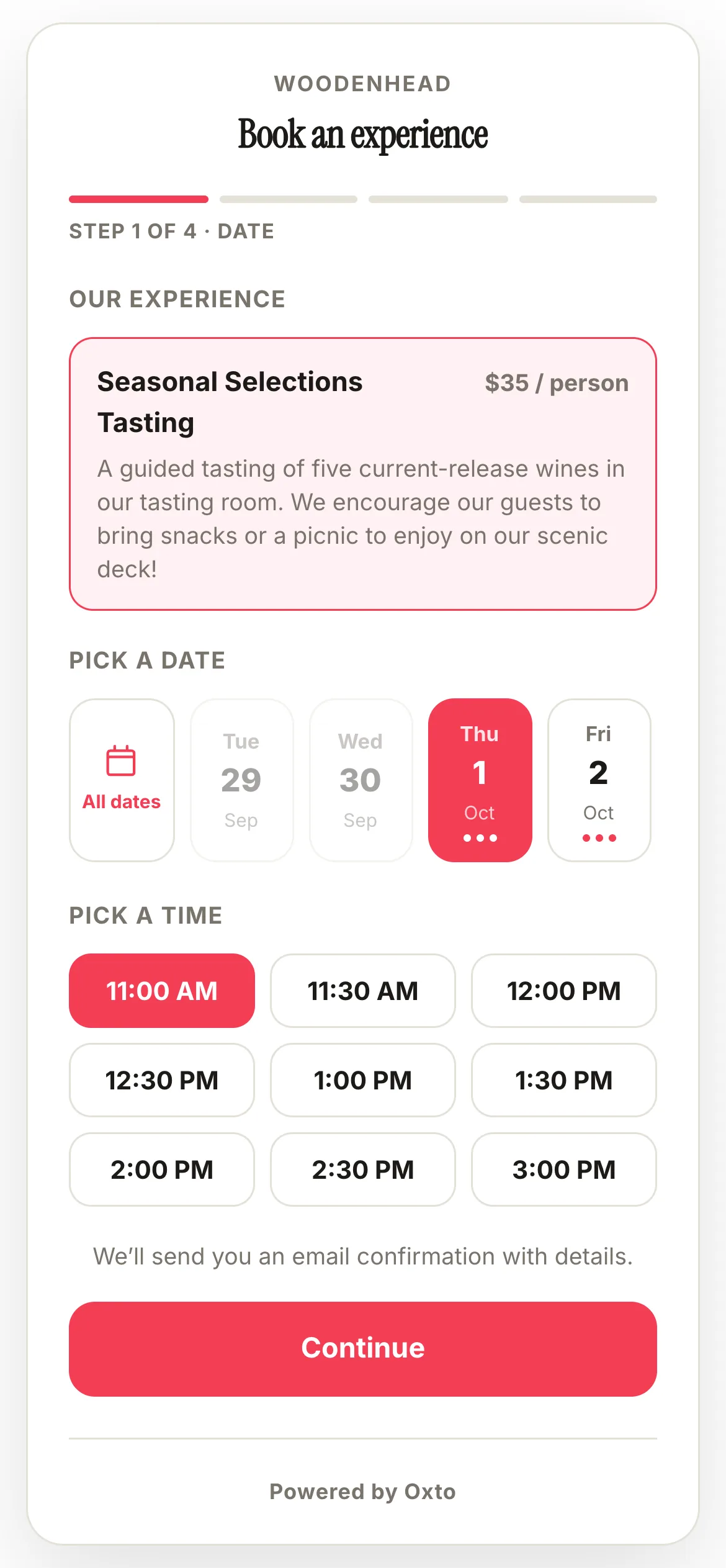 The booking widget, step 1: pick a time