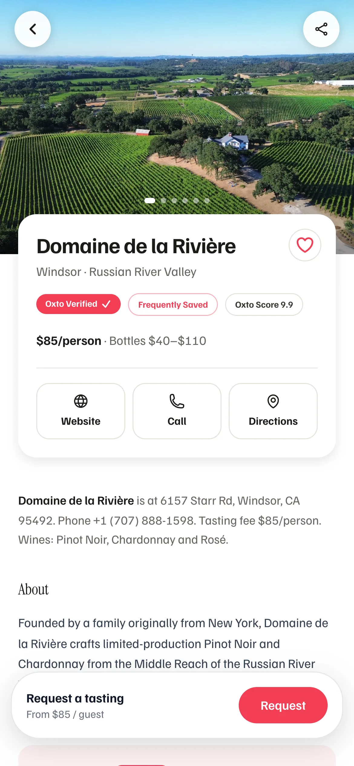 A Verified winery profile on Oxto
